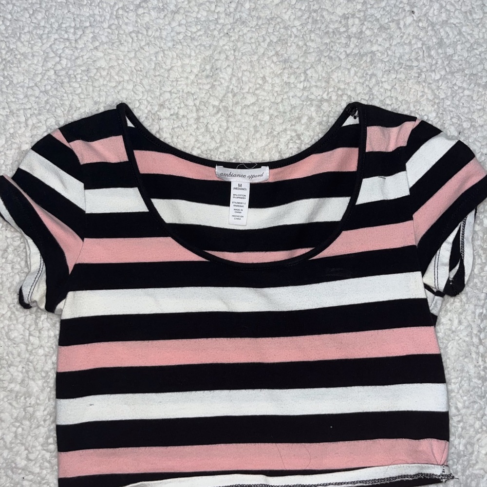 Stripped cropped top black, pink and white